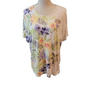 Chico's Floral Paradise Side-Tie Tee White Size 2/12